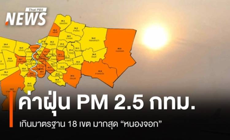 ฝุ่น PM 2.5 กทม.เกินค่ามาตรฐาน 18 เขต มากสุด 