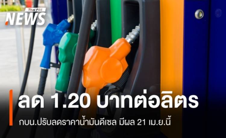 กบน.ปรับลดราคาน้ำมันดีเซล 1.20 บาทต่อลิตร  มีผล 21 เม.ย.นี้