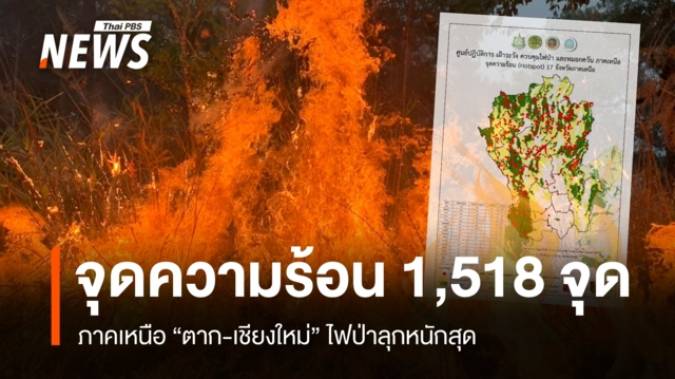 ไฟป่าภาคเหนือ จุดความร้อน 1,518 จุด ป่าอนุรักษ์กลายเป็นพื้นที่สีแดง