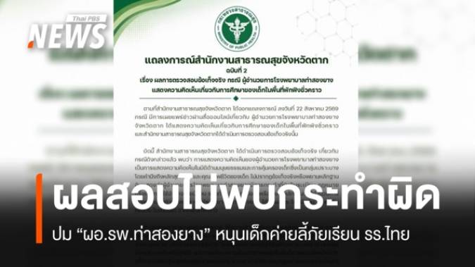 สสจ.ตากสรุปผลสอบ "ผอ.รพ.ท่าสองยาง" ไม่พบผิด ปมหนุนเด็กค่ายลี้ภัยเรียน รร.ไทย