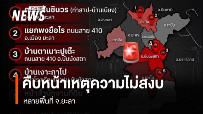  อัปเดตสถานการณ์ความไม่สงบในพื้นที่ จ.ยะลา หลายจุด 