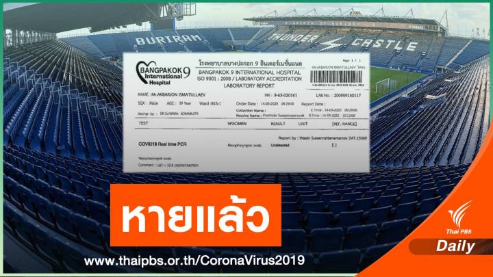"เนวิน" โชว์ผลตรวจ "อักบา" นักฟุตบอลบุรีรัมย์ ไร้ COVID-19 