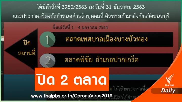 นนทบุรีสั่งปิด "ตลาดบางบัวทอง-ตลาดพิชัย" ตรวจผู้ค้าทุกคน