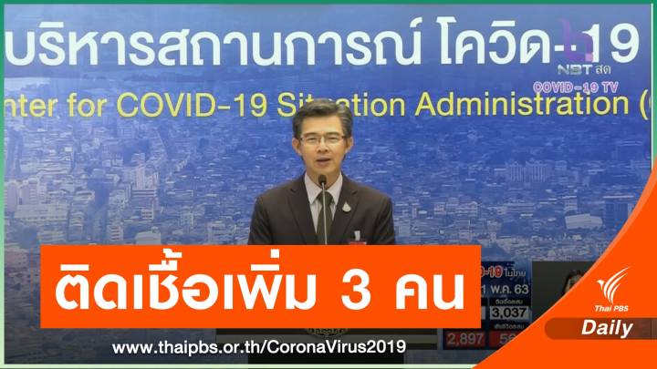  ศบค.แถลงไทยพบผู้ติดเชื้อ 3 คน ไม่มีผู้เสียชีวิตเพิ่ม 