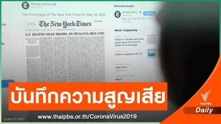 หน้า 1 "New York Times" ปกคลุมด้วยชื่อผู้เสียชีวิตจาก COVID-19 