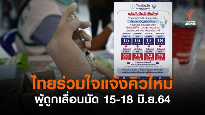 เช็กเลย! ไทยร่วมใจแจ้งคิวใหม่ ผู้ถูกเลื่อนนัดฉีดวัคซีน 15 - 18 มิ.ย.