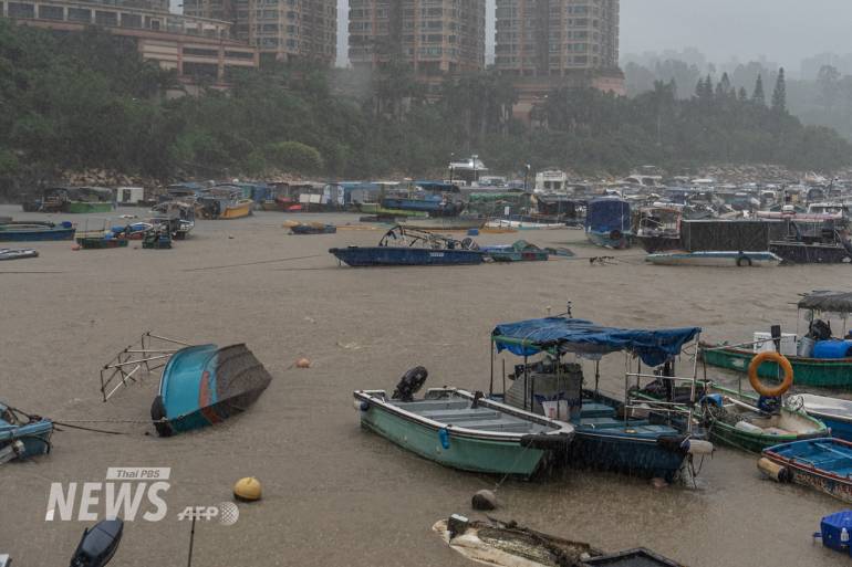 เรือเล็กบางลำพลิกคว่ำในเขตเจิงกวนโอ ในฮ่องกง เมื่อวันที่ 5 ส.ค.2568