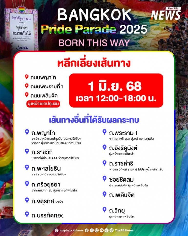 เลี้ยงเส้นทางรถติด Bangkok Pride Parade 2025