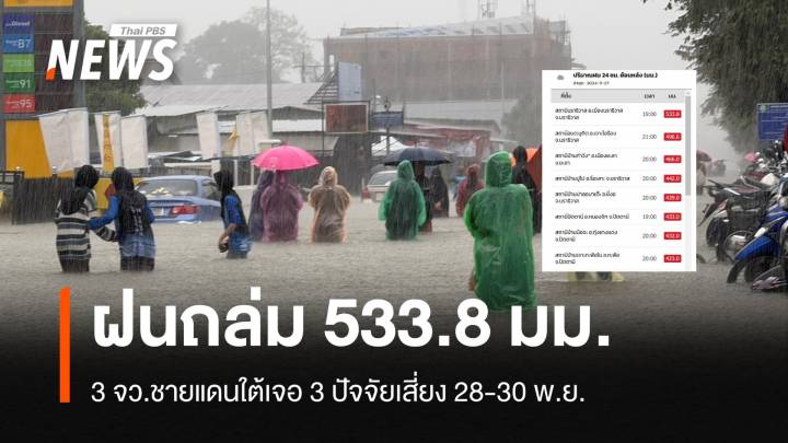 ฝนถล่มภาคใต้ "นราธิวาส" แค่วันเดียวทะลุ 533.8 มม.