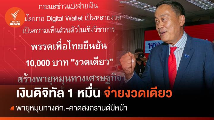  "เพื่อไทย" ยันจ่ายเงินดิจิทัล 1 หมื่นบาทแจกงวดเดียว