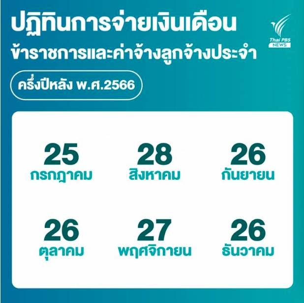 ปฏิทินเงินเดือนข้าราชการและค่าจ้างลูกจ้างประจำ 2566