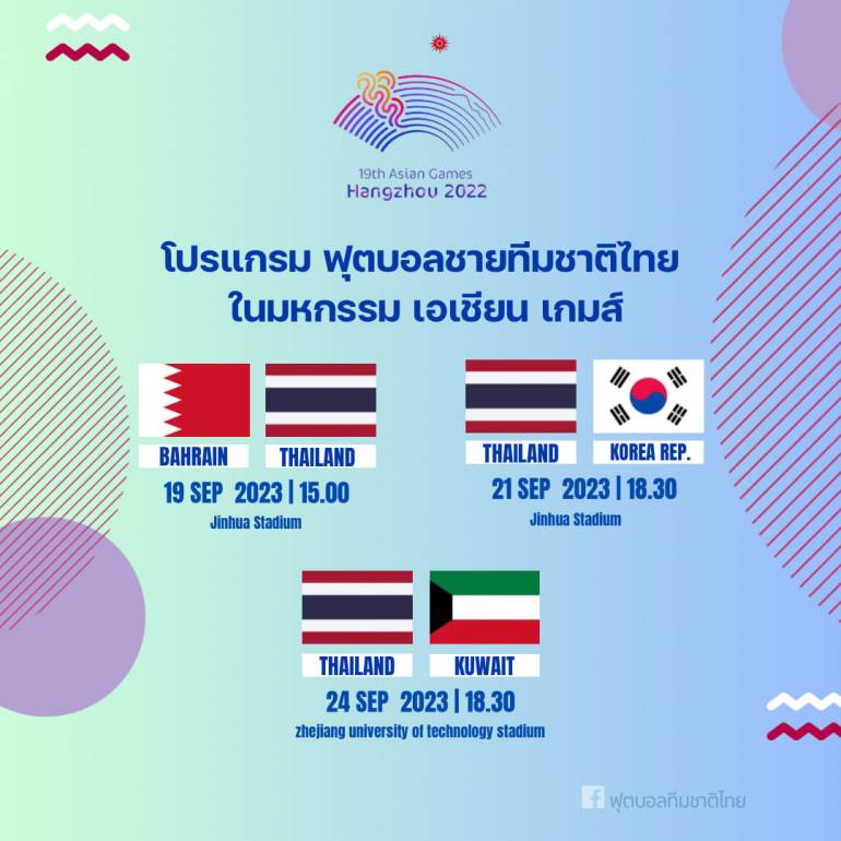 โปรแกรมแข่งขันฟุตบอลทีมชาติไทย ในมหกรรม เอเชียนเกมส์ 