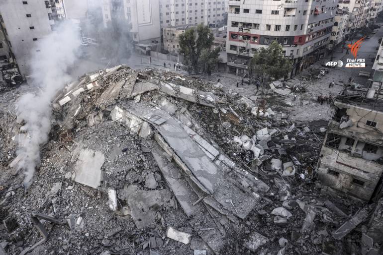 ความเสียหายในเมืองกาซา หลังถูกอิสราเอลโจมตีโต้กลับทางอากาศ