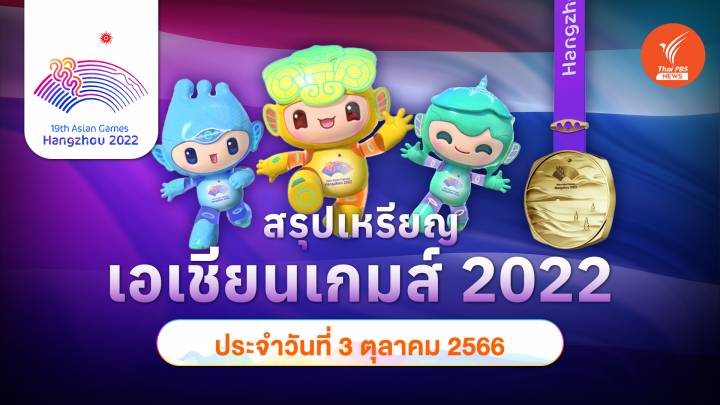 สรุปเหรียญ เอเชียนเกมส์ 2022 อังคารที่ 3 ต.ค. 66 จีนคว้าทอง 156 เหรียญทอง ไทยอยู่อันดับ 7 มี 10 เหรียญทอง