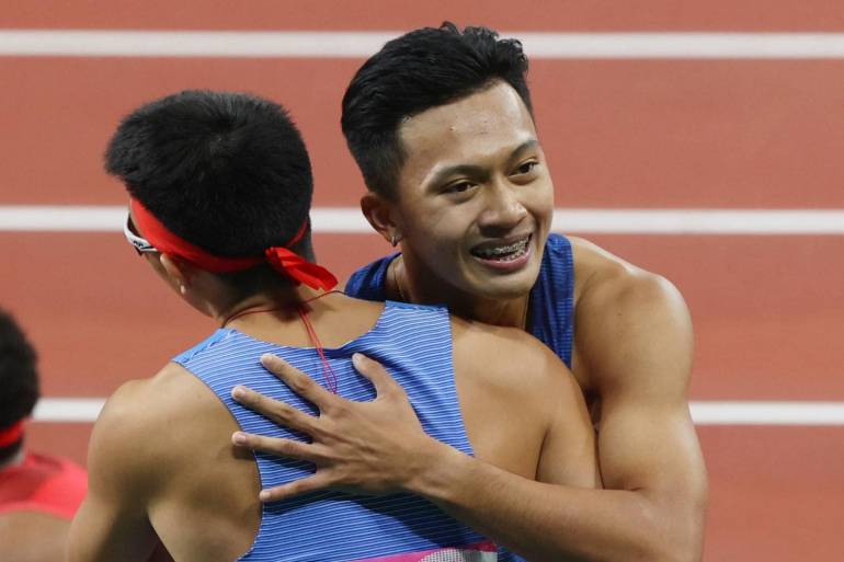 บิว ภูริพล บุญสอน วิ่งเข้าเส้นชัยด้วยเวลา 10.06 วินาที ผ่านเข้าไปชิงชนะเลิศ ภาพ : National Olympic Committee of Thailand 
