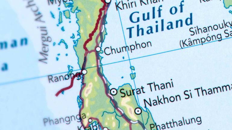 แผนที่คอคอดกระ บริเวณที่แคบที่สุดของไทย