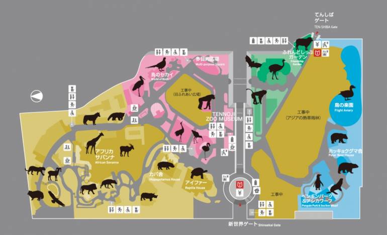 แผนที่สวนสัตว์โอซากา เท็นโนจิ