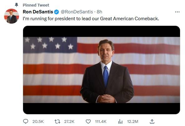 รอน ดีแซนทิส ประกาศชิงตัวแทนพรรครีพับลิกัน ในการเลือกตั้งประธานาธิบดีสหรัฐฯ ผ่านทวิตเตอร์