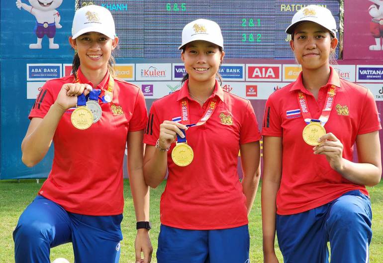 นักกอล์ฟประเภททีมหญิงทีมชาติไทย คว้าเหรียญทอง