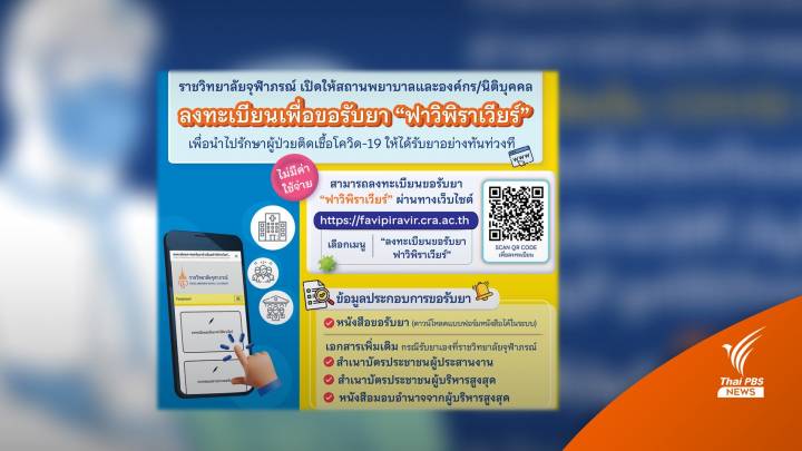 ราชวิทยาลัยจุฬาภรณ์ เปิดให้สถานพยาบาล ขอรับยา "ฟาวิพิราเวียร์" ฟรี