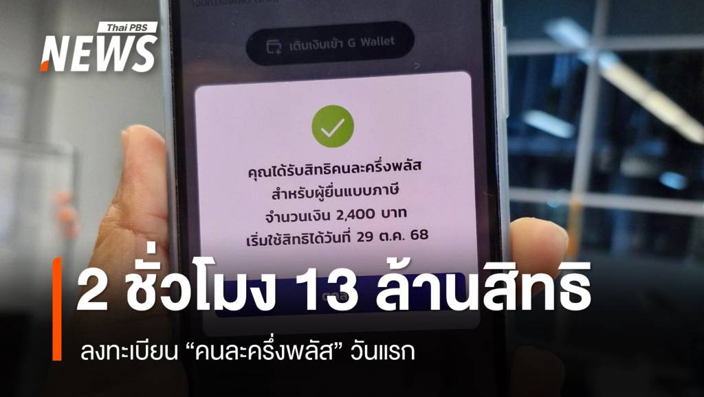 ลงทะเบียน &#8220;คนละครึ่งพลัส&#8221; คึกคัก 2 ชั่วโมง สำเร็จกว่า 13 ล้านสิทธิ