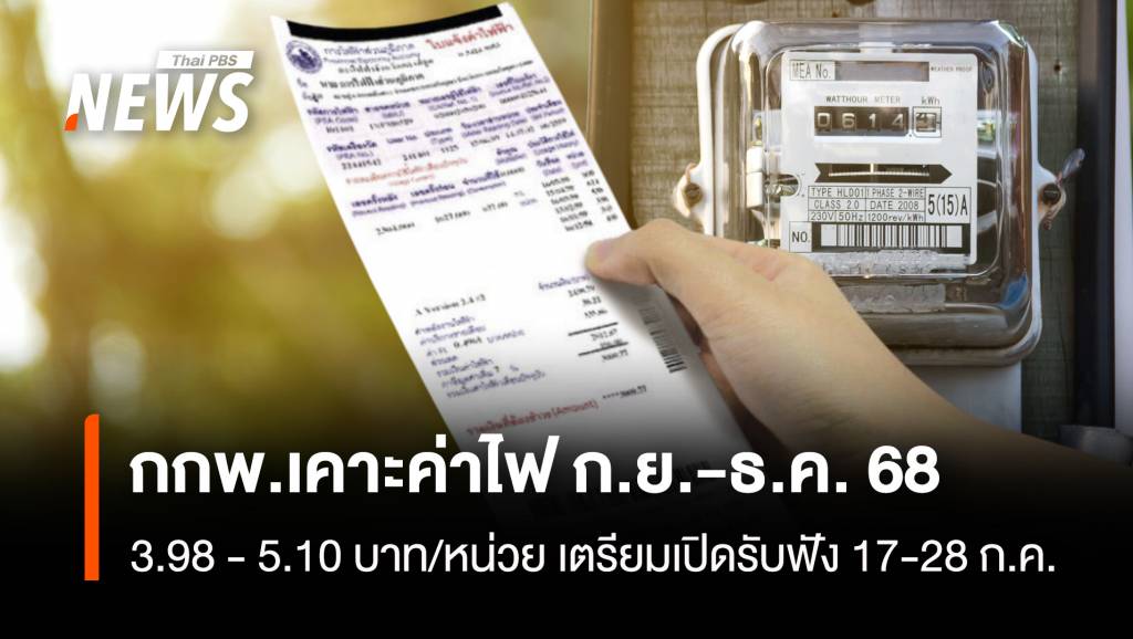 กกพ.เคาะค่าไฟงวด ก.ย.-ธ.ค. ที่ 3.98 &#8211; 5.10 บาท/หน่วย เตรียมเปิดรับฟัง 17-28 ก.ค.