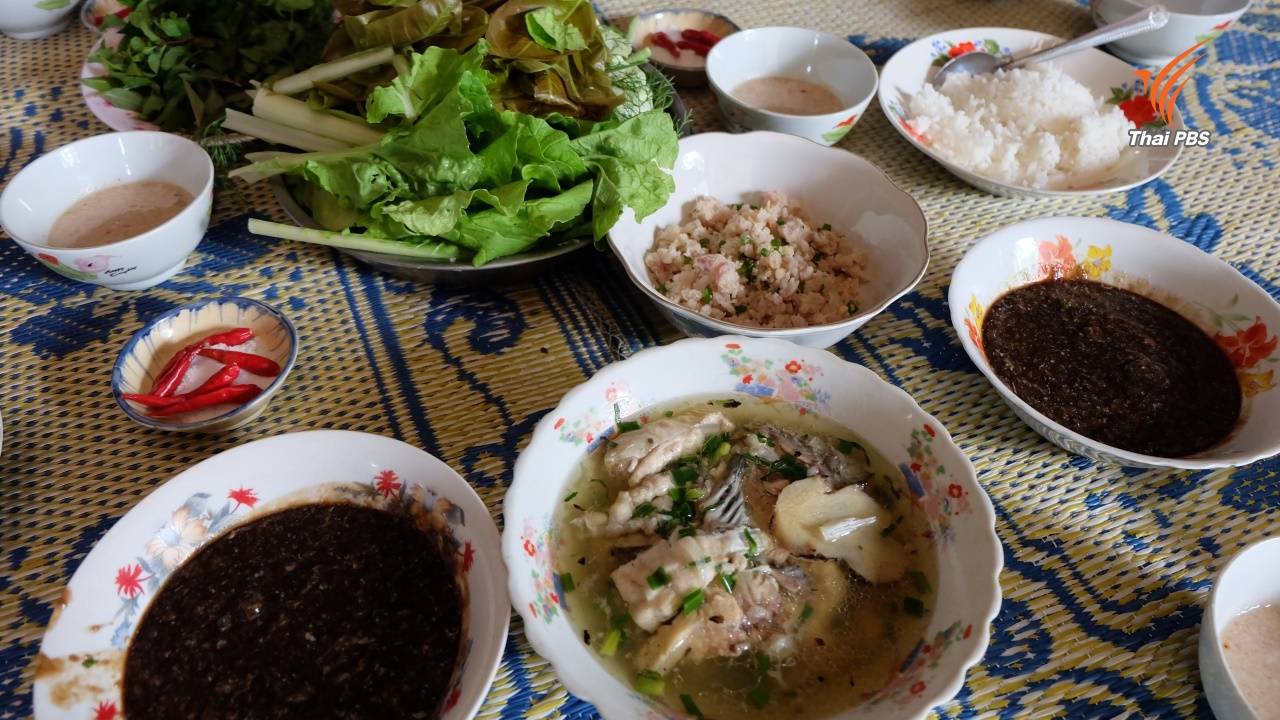 สำรับของชาวกัมพูชาในลุ่มน้ำสามเซเต็มไปด้วยเมนูปลา ทั้งปลาต้ม ลาบปลา กินแกล้มกับผักพื้นบ้าน สะท้อนถึงความผูกพันกับปลาและแม่น้ำ